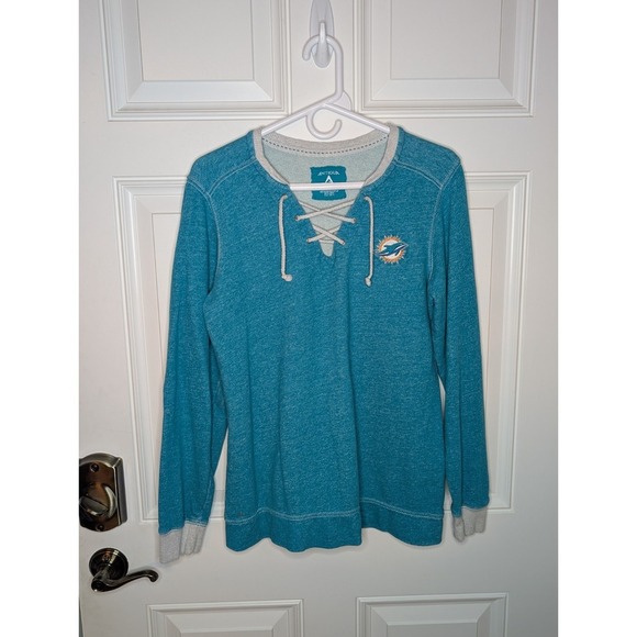 Antigua Miami Dolphins NFL Sweatshirt Women's Large Lace Up Pullover Cotton EUC - Picture 8 of 9